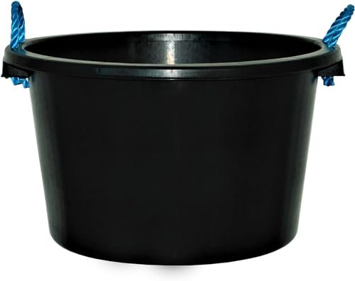 BLACK HEAVY DUTY PLASTERER MIXING CEMENT MUCK WATER TUB/BUCKET STORAGE BUCKET WITH ROPE HANDLES (70 Litre)
