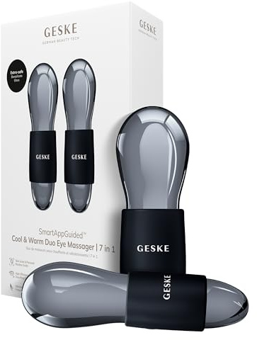 GESKE SmartAppGuided™ Cool & Warm Duo Eye Massager | 7 in 1 | Doppio massaggiatore salva-tempo | Occhi e viso | Raffredda e riscalda senza batteria | Rassoda, rilassa e sgonfia la pelle