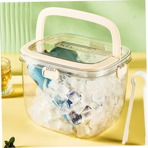 Ice Bucket with Lid & Tong 8.5x7.4x6.6in Portable Ice Cube Bucket with Foldable Handle Transparent Silicone Sealed Container for Parties, Freezer, Camping, Cocktail, with Lid