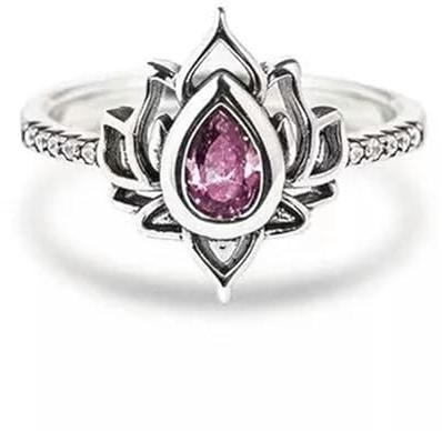 Bague en Argent 925 avec Fleur de Lotus et zircone cubique pour Femme, Taille 6-10, Rose-7