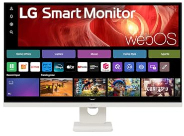 LG 32U721SA Monitor Smart 32 4K, HDR, webOS con app di streaming, Wi-Fi, Bluetooth, AirPlay, Screen Share, Browser Internet, Speaker Stereo 10W, USB-C (65W), HDMI, Hub USB, Telecomando, Bianco