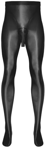 Riismen Uomini Collant Scintillanti Con Apertura Altamente Elastici Leggings Nylon Calze Collant Sissy Lingerie Biancheria Intima Sexy Nero L