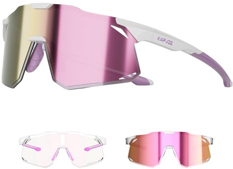 KAPVOE Fahrradbrille Selbsttönend Herren Damen Photochrome Sport Sonnenbrille Klar Rennrad Brille TR90 Rahmen Schnelle Brille MTB Radfahren Radbrille mit UV400 Schutz Sportbrille für Laufen