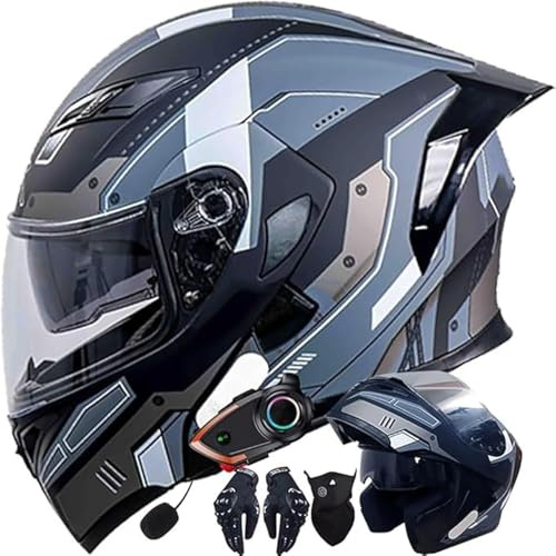 Caimcie Casque de Moto modulable intégral avec Bluetooth intégré et Double visière, homologué ECE/Dot pour Hommes et Femmes B,XXXL=63-64cm