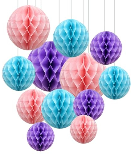ZYOOO 12pcs Paper Honeycomb Balls, 15/25cm Tissue Paper Hanging Balls for Birthday Party Mermaid Wedding Baby Shower Decorations(Pink Purple Blue)