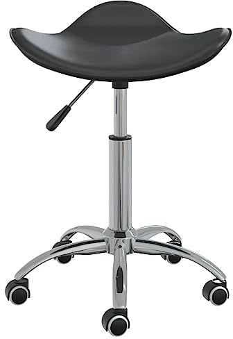 Xolmizyn Tabouret de travail avec roulettes, hauteur réglable, en cuir synthétique, noir, pour salon, bureau, cosmétiques