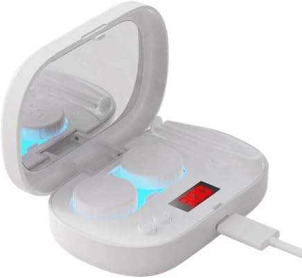 Ultrasonic Contact Lens Cleaning Machine - UV Light Lens Cleaner | USB Rechargeable Soníc Contact LensCleaner 5 Speed ABS LED Display Type-C Portable Soft LensCase Sterilizer