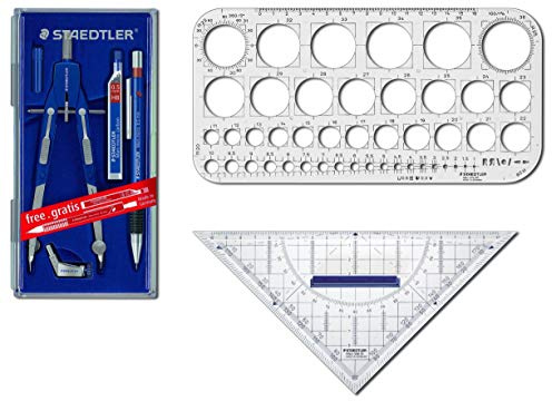 STAEDTLER Mars Comfort, Zeichenset (Zirkel + Kreisschablone + Geodreieck)