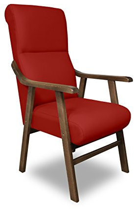 SERMAHOME Butaca Boston, Estructura de Madera de Haya Color Nogal. Tapizado en Tela Antimanchas Color Rojo. Silla Geriátrica para Comedor y Relajación