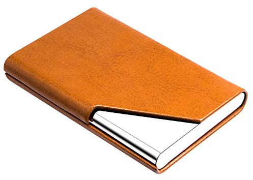 Padike Porte-cartes de visite en cuir amélioré pour homme ou femme, porte-cartes fin en métal avec blocage RFID avec fermeture magnétique (Z-orange)