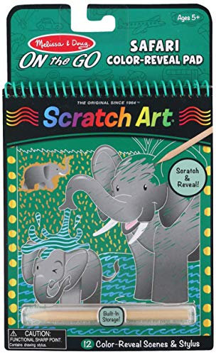 Melissa & Doug Kratzbilder Safari 12 Bilder Bastelset Kinder Basteln Kratzbild Kratzpapier Bunt