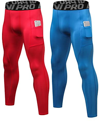 LNJLVI Pantaloni Sportivi a Compressione da Uomo Leggings Base Formazione Pantaloni (Blu-Rosso,S)