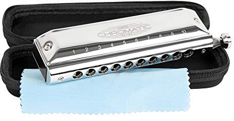 CASCHA Mundharmonika Chromatic 10-40 I Chromatische Mundharmonika - 10 Löcher mit 40 Tönen I robustes Edelstahl-Gehäuse - perfekt für Anfänger & Profis I Blues Harp Set inkl. Softcase & Putztuch