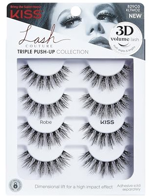 KISS Lash Couture Triple Push Up Collection Multipack, 3D Volume False Eyelashes, Triple Design Technology, Multi-Angles & Lengths, Cruelty-Free, Contact Lens Friendly, Reusable, Style Robe, 4 Pairs