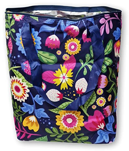 Borsa termica pieghevole riutilizzabile, shopping, borsa da spiaggia leggera e resistente, con rivestimento interno in alluminio con perfetta funzione di raffreddamento (Wild flowers I)