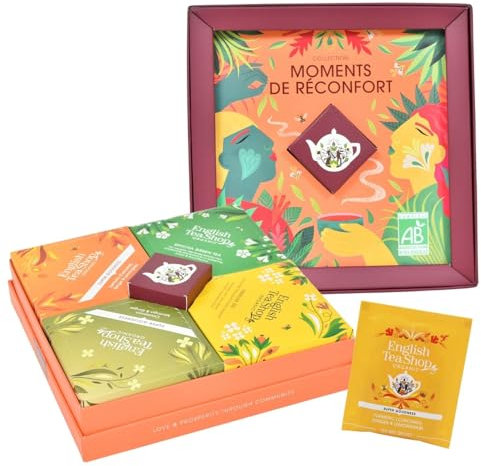 English Tea Shop - Coffret thés et infusions bio - Moments de réconfort - 3 tisanes et 1 thé bio dans une boîte de 32 sachets - Cadeau à offrir