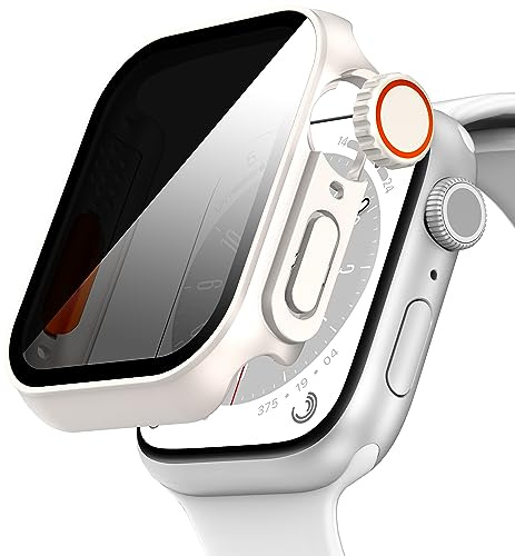 Diruite Hülle für Apple Watch Series 9/8/7 45mm Schutzhülle Anti Spy Einzigartiges Design Ultradünne PC Schutz Case Glas Displayschutz,Starlight(Privatsphäre),45mm