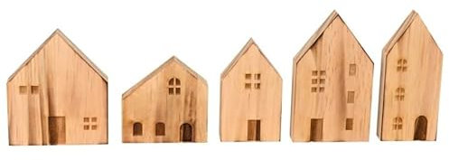 RiloStore 12er Set Holz Haus braun 12cm groß Holzhäuser o8022 Dekohäuser Dekostecker Häuschen Aufsteller Zuhause Dekohaus Raumdeko Haus Dekoset Herbstdeko Weihnachtsdeko