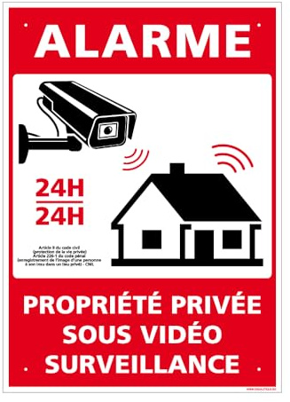 Panneau Alarme, Propriété Privée Sous Vidéo Surveillance Alu 2 Mm - 300 X 420 Mm Signalisation Rectangulaire Prépercée Avec Kit De Fixation Fabrication Française