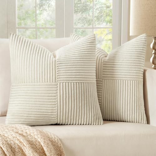 MIULEE Cream White Decorative Throw Pillow Covers for Couch 18x18 Inch