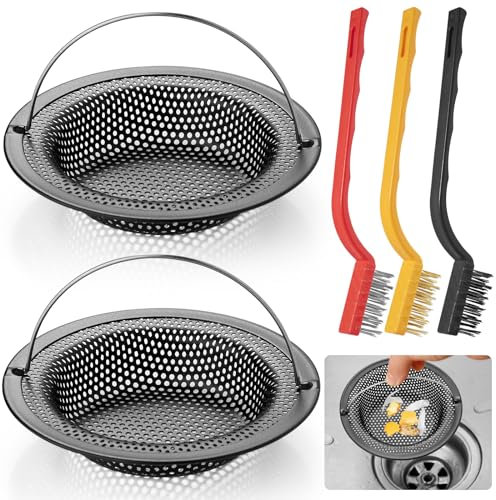 VEPEPE 2 Pezzi Filtro Lavandino Cucina Acciaio Inox con Maniglia Filtro Scarico Lavandino con Manico Lungo Spazzola Lavello Cucina per La Rifiuti Alimentari il Bagno Raccogli (Nera)