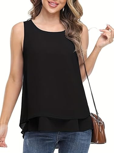 Haibang Canotta Donna Estiva Elegante Magliette Senza Maniche in Chiffon Scollo a V Canotte e Top Flowy Leggero Tank Top Basic Camicette Moda Bluse Causal Shirt Tinta Unita