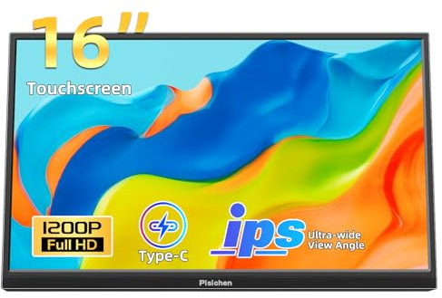 Pisichen Portable Monitor Touchscreen 16 Inch FHD 1920x1200P HDMI USBC Travel Touch Screen Monitor IPS Display for PC Laptop Computer Ras Pi, 300cd/㎡, Built-in Speakers