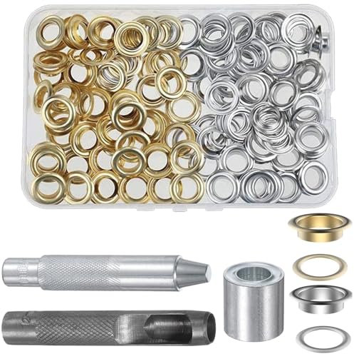 100 Pièces Trousse Oeillets Couture, Grommets Métal 12mm avec 3 Outils Installation et Boîte Rangement, Ensembles Oeillets Tente, Kit Perforation pour Toile, Bâches, Chaussures, Vêtements, Chapeau
