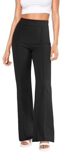 Zhiaek Pantalon Femme Chic et Elegant Taille Haute Stretch Pantalon Tailleur Femme Taille Elastique Pantalons Patte D'elephant Opaque Yoga Pants Noir L