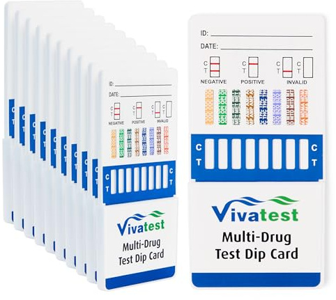 VivaTest - Kit de prueba de drogas en orina 8 en 1 - 10 pruebas - Detecta cocaína, opiáceos, metanfetamina, anfetamina, THC, benzodiacepinas, metadona, MDMA - Prueba precisa de drogas caseras