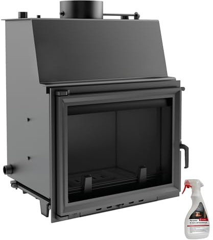 KRATKI Zuzia Kamineinsatz 12 kW - Holzofen mit Wärmetauscher, BImSchV 2-81% Thermischer Wirkungsgrad, Stahl & Gusseisen - Ø200 mm Abgasauslass, inkl. Kaminreiniger