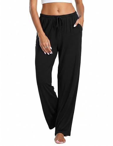 Marvmys Pantaloni del Pigiama Donna Cotone Lungo Pantaloni da Notte con Tasche Coulisse Casual Morbido