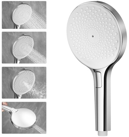 Auralum Soffione Doccia Anticalcare, Testa Doccia Grande 140 mm con Alta Pressione, 4 Modalità Regolabili & Risparmio Idrico, Ugelli in Silicone Autopulenti, Cromata