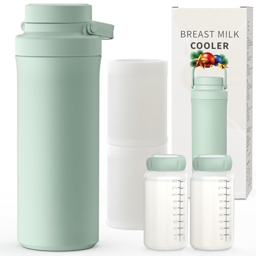 Xaproo 650ml Breast Milk Cooler Bottle, Portable Milk Cooler for Breastmilk with 360°Cooling for 24 Hours, Millk Chiller with 2pcs Baby Bottles, Breastmilk Storage Bags for Baby, BPA-Free