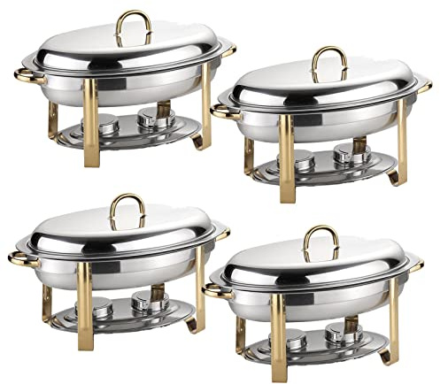 Set scaldavivande ovale in acciaio inox, per matrimoni, catering e feste, include padella per cibo e acqua e 4 pezzi essenziali