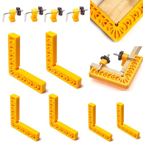yufana 6 Pcs 90 Grados Cuadrados de Posicionamiento, 4 Pcs Tornillo Auxiliar, Escuadras de Posicionamiento de 90 °Abrazadera de Ángulo Recto de Plástico, Abrazaderas de Ángulo Recto Tipo (Amarillo)