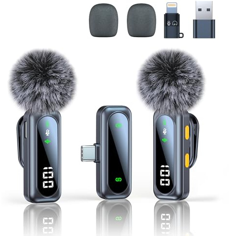 Asxwldm Mikrofon Handy, Mini Mikrofon mit Rauschunterdrückung AI, Kabelloses Mikrofon 20M Reichweite, Plug & Play für iPhone/Android/Tablet/Kamera, für TikTok, YouTube, Live Streaming (Grau)