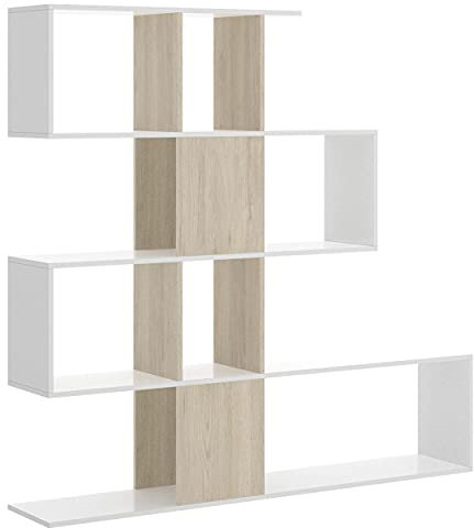 LIQUIDATODO ® - Estanteria de 4 huecos moderna y barata de 145 cm en blanco brillo y natural