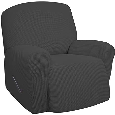 Easy-Going Oversized Recliner Stretch Sofa Slipcover Sofa Cover 1 Piece Furniture Protector Couch Soft with Elastic Bottom Kids,Polyester Spandex Jacquard Small Checks(Oversize Recliner,Dark Gray)