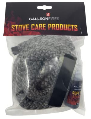 16mm x 2m Soft Stove Door Rope with Large Glue, Replacement Black Ropes Kit Seal Pack with 50ml Super Seal Glue