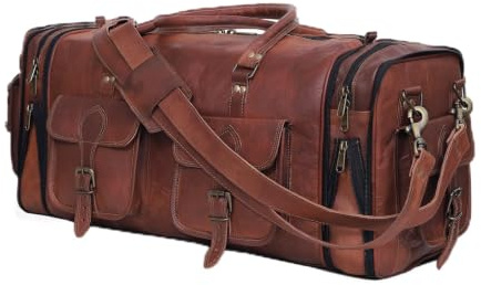 Genuine Leather Duffle Bag 24 Inch Handmade Vintage Travel Case Luggage Bags for Men, Overnight Carry On Duffel Bag Medium Weekender Gym Bag for Men and Women