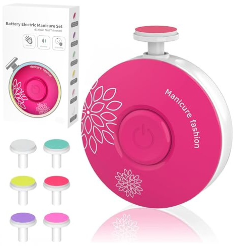 LETUENMI Baby Nail Trimmer Electric, Safe + Easy Baby Nail File, Baby Nail Clippers Nail Trimmer Kit for Newborn Infant Toddler, 6 Grinding Heads, Battery Operated (Battery Not Included)