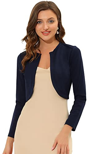 Allegra K Women's Bolero Shrug Long Sleeve Open Front Lightweight Cropped Cardigan Fall Work Tops