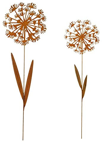 Storm's Gartenzaubereien Gartenstecker Pusteblume - Allium zum Stecken 2 Modelle in Rostoptik 113cm hoch