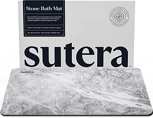 SUTERA - Stone Bath Mat, Diatomaceous Earth Shower Mat, Non-Slip Super Absorbent Quick Drying Bathroom Floor Mat, Natural, Easy to Clean (23.5 x 15 Granite)