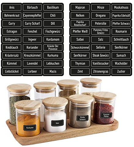 colortouch Gewürzetiketten Selbstklebend - 54 Stück Aufkleber Gewürzetiketten - Vorratsetiketten - Gewürzgläser Etiketten - Minimalistisch Gewürz Sticker - Wasserfest - Eckig - Schwarz