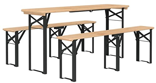 vidaXL Ensemble de Tables à bière Pliantes 3 pcs Bois Massif de Sapin, Ensemble de Meubles de Jardin, Ensemble de mobilier d'extérieur, Ensemble de Table et Banc