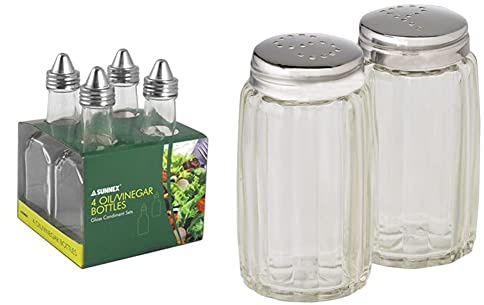 Zodiac CC02-4 Oil/Vinegar Bottles & IBILI 768715 Salt & Pepper Shaker Set Small, Stainless Steel, Silver/Transparent, 9 x 8 x 4 cm
