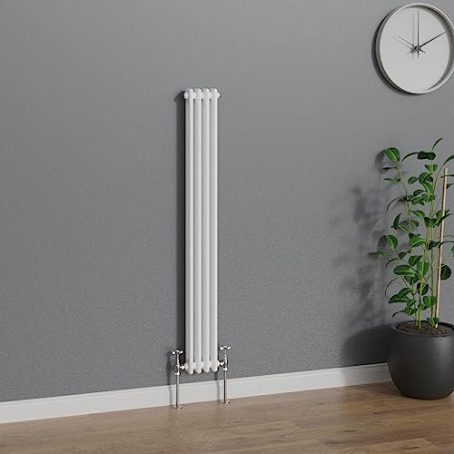 WarmeHaus Traditional Radiator White Vertical Double Column Cast Iron Radiators Tall Central Heating 1500x200mm