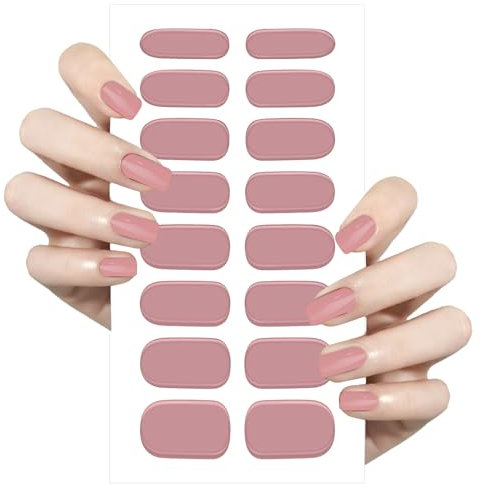 16PCS Semi Cured Gel Nail Strips Nude Pink Full Wraps Nail Polish Stickers with 3pcs Manicure Wearing Tools, Self-Adhesive Gel Nail Art Sticker for Christmas Party(UV/LED Lamp Required)